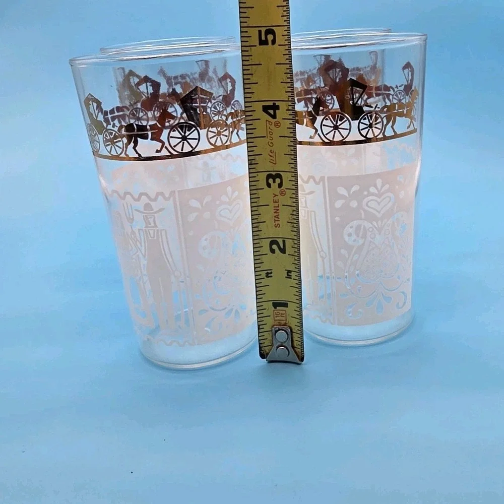 Set 4 American Gothic Amish Carriage Buggy Wagon Gold White 4 3/4
